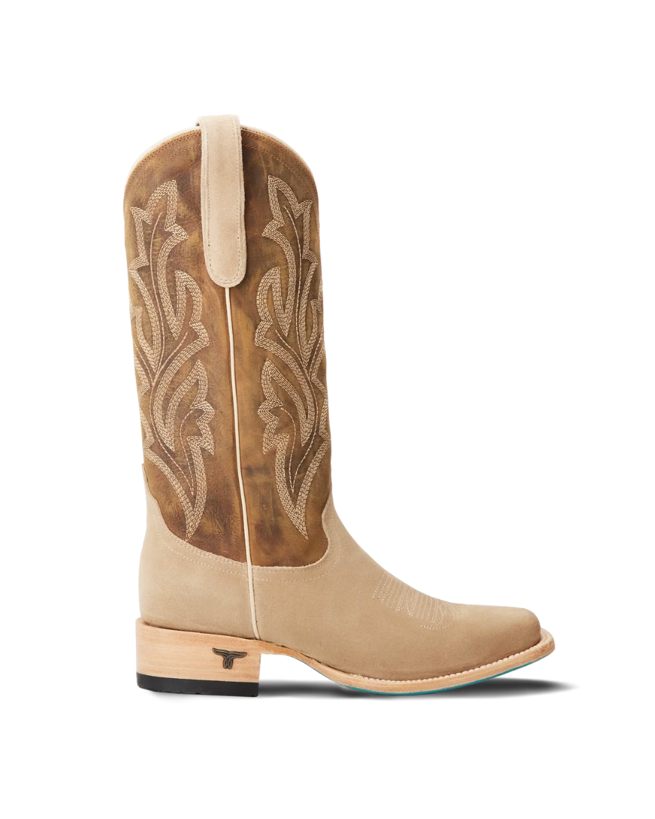 Lane Boots: Womans Classic Leather Square Toe Cowboy Boot -in the colour Latte Suede and Burnt Caramel - Texas Western New Zealand