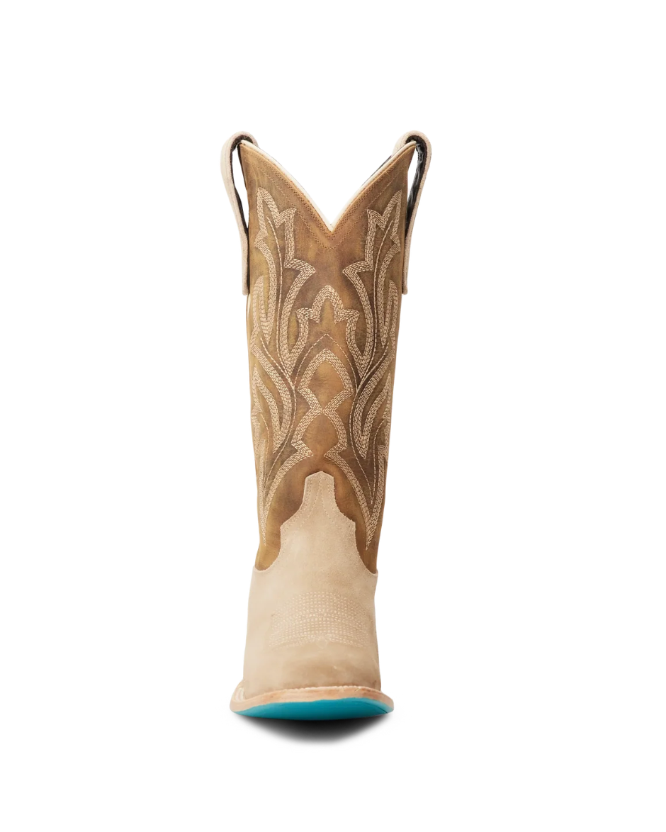 Lane Boots: Womans Classic Leather Square Toe Cowboy Boot -in the colour Latte Suede and Burnt Caramel - Texas Western New Zealand