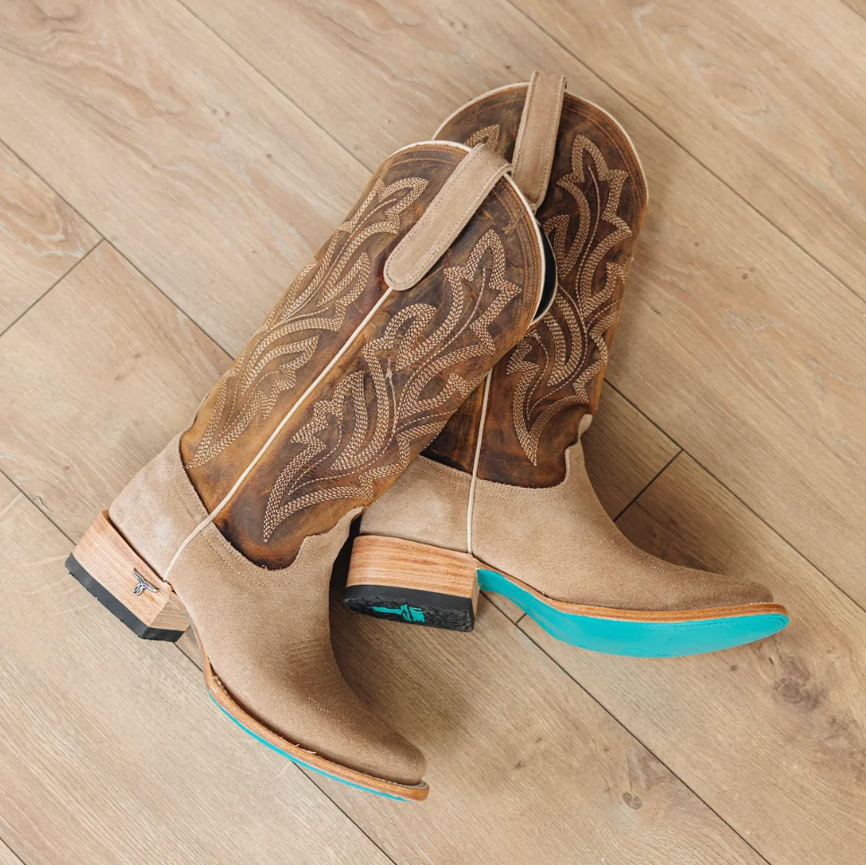 Lane Boots: Womans Classic Leather Square Toe Cowboy Boot -in the colour Latte Suede and Burnt Caramel - Texas Western New Zealand