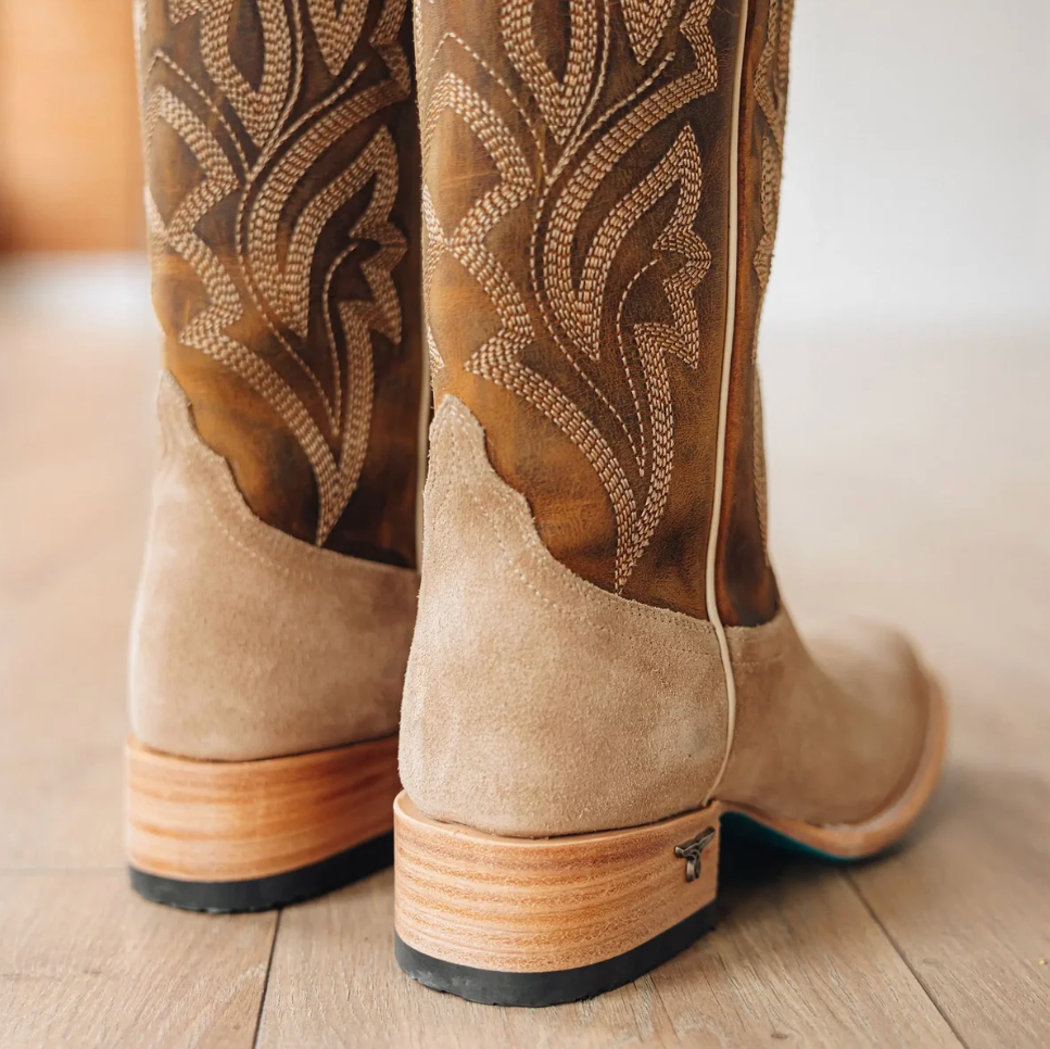 Lane Boots: Womans Classic Leather Square Toe Cowboy Boot -in the colour Latte Suede and Burnt Caramel - Texas Western New Zealand