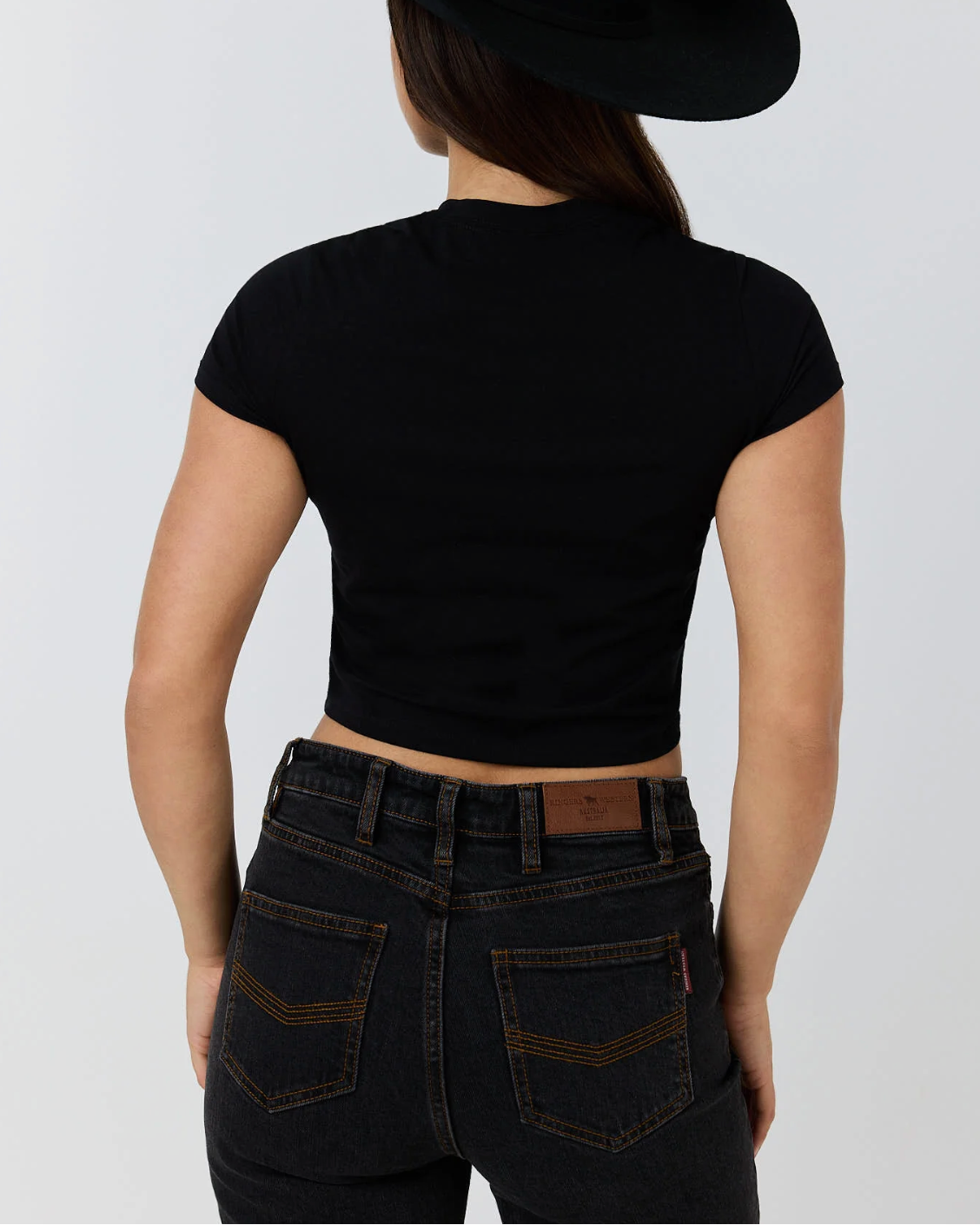 Ringers Western: Womans Darlin Baby Tee in black  with "darlin" in rhinstones on the front. Texas Western Apparel New Zealand