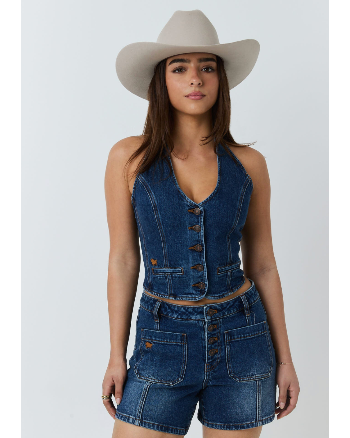 Ringers Western: Annabelle Button Front Denim Halter Vest - Texas Western Apparel New Zealand