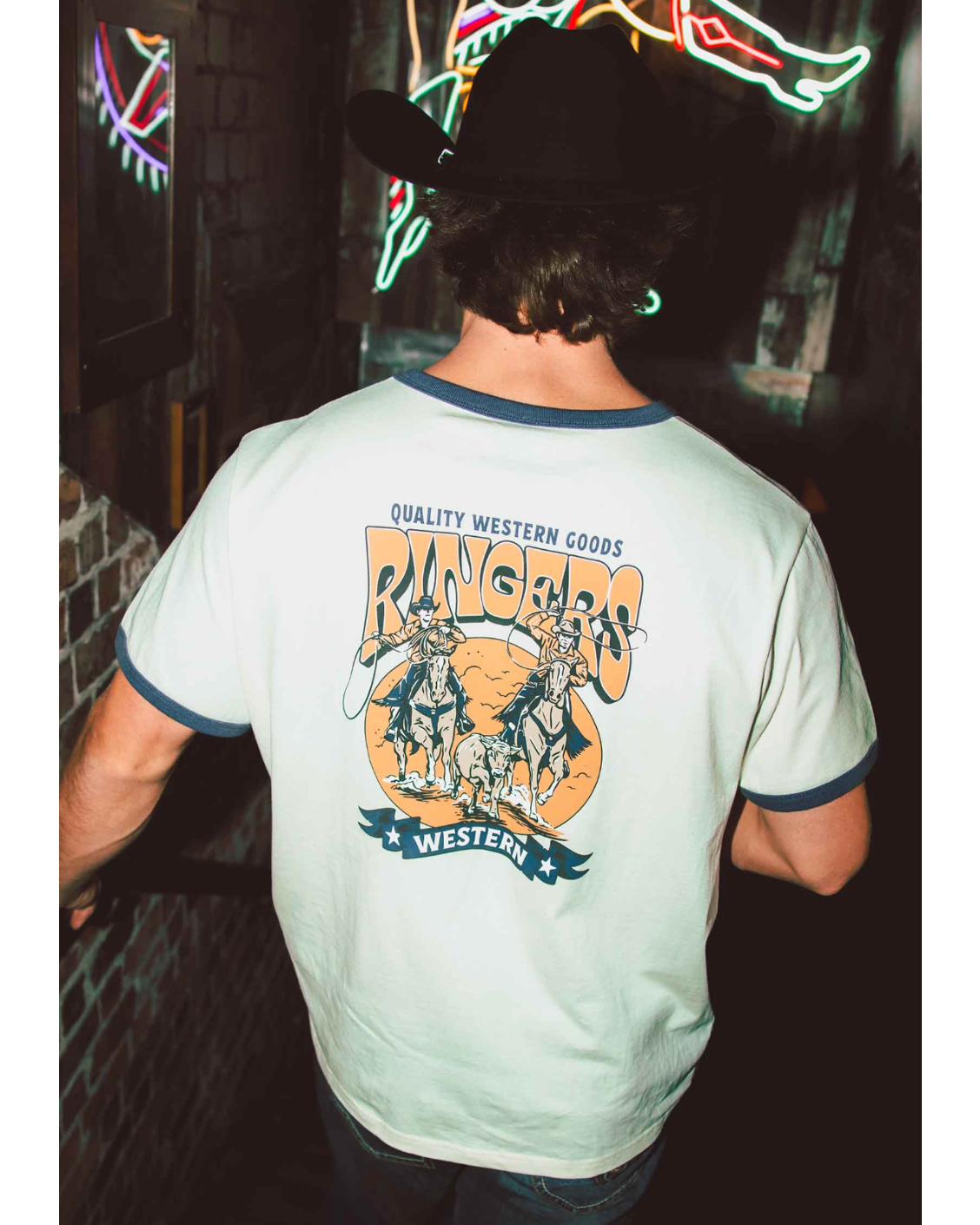 Ringers Western: Dust N Ropes Mens Western Ringer T-Shirt. 100% Cotton - Texas Western Apparel New Zealand