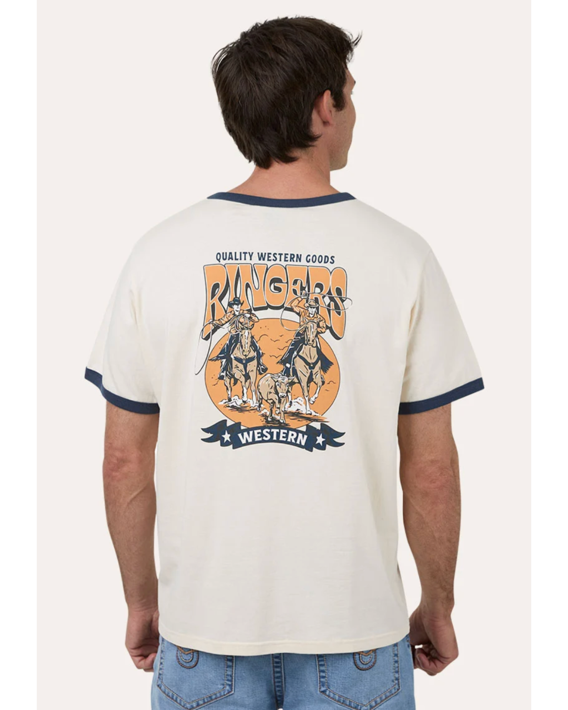 Ringers Western: Dust N Ropes Mens Western Ringer T-Shirt. 100% Cotton - Texas Western Apparel New Zealand