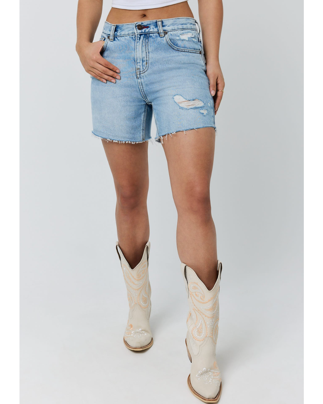 Ringers Western: Mid Rise Denim Shorts in vintage light blue - Texas Western Apparel New Zealand