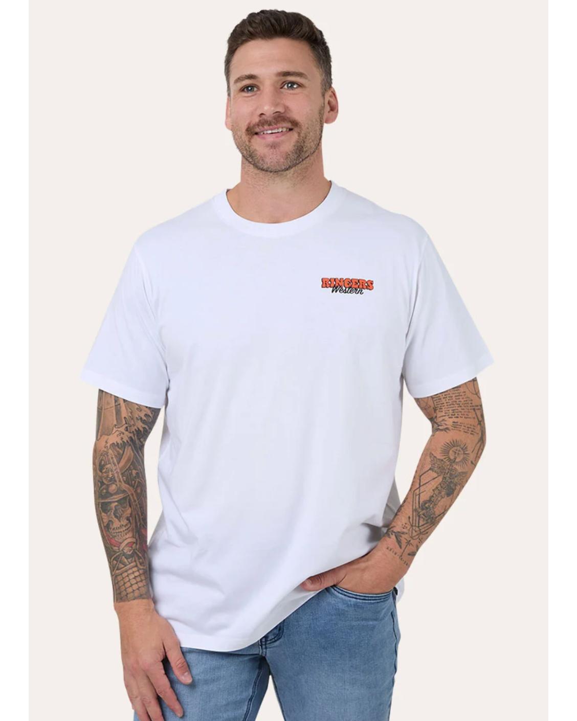 Ringers Western: Mens 100% Cotton Tee Shirts with a western graphic on the back - Texas Western Apparel New Zealand