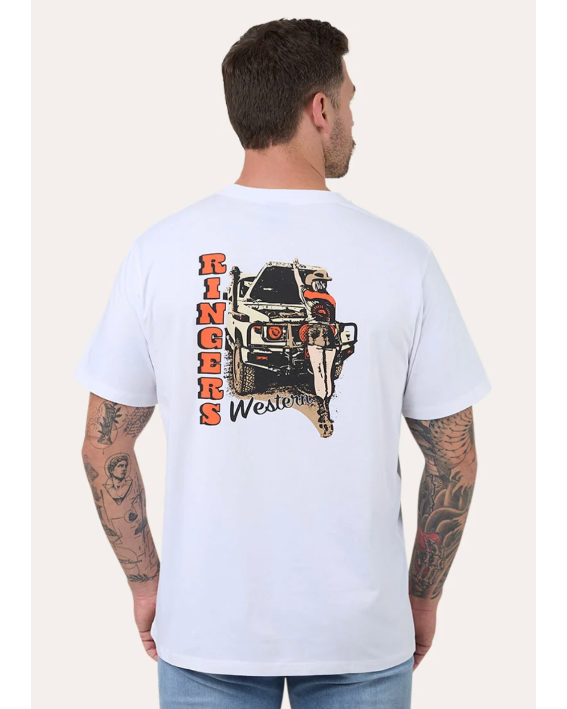 Ringers Western: Mens 100% Cotton Tee Shirts with a western graphic on the back - Texas Western Apparel New Zealand