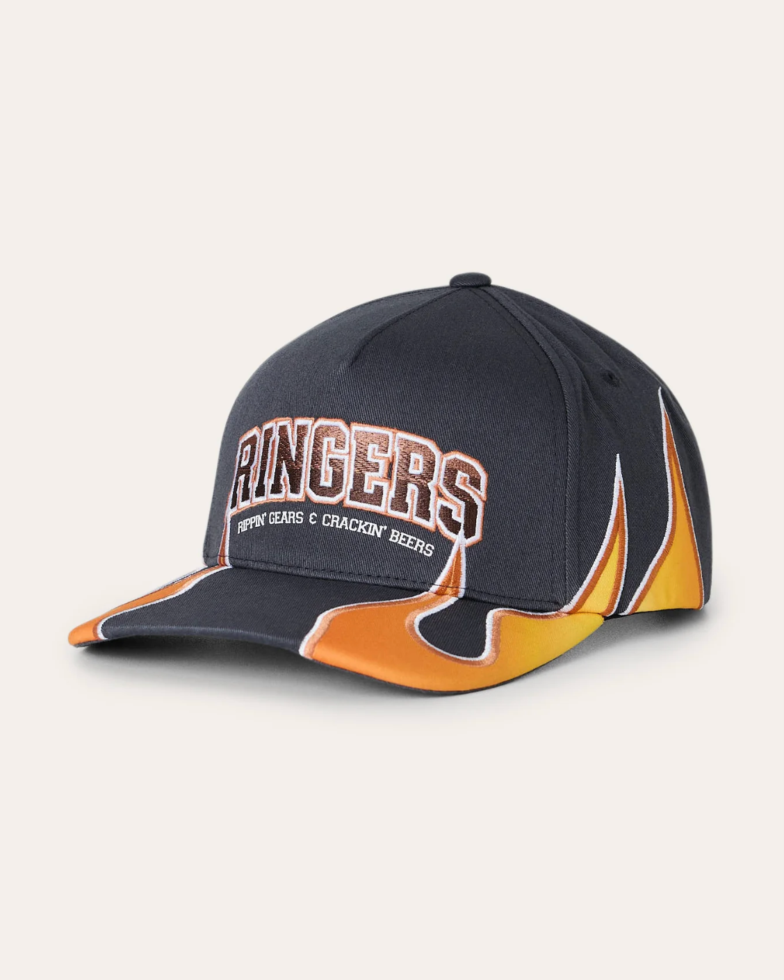 Ringers Western: ringers Racing Baseball Cap in washed navy, with flames and racing flags graphic - Texas Western Apparel New Zealand