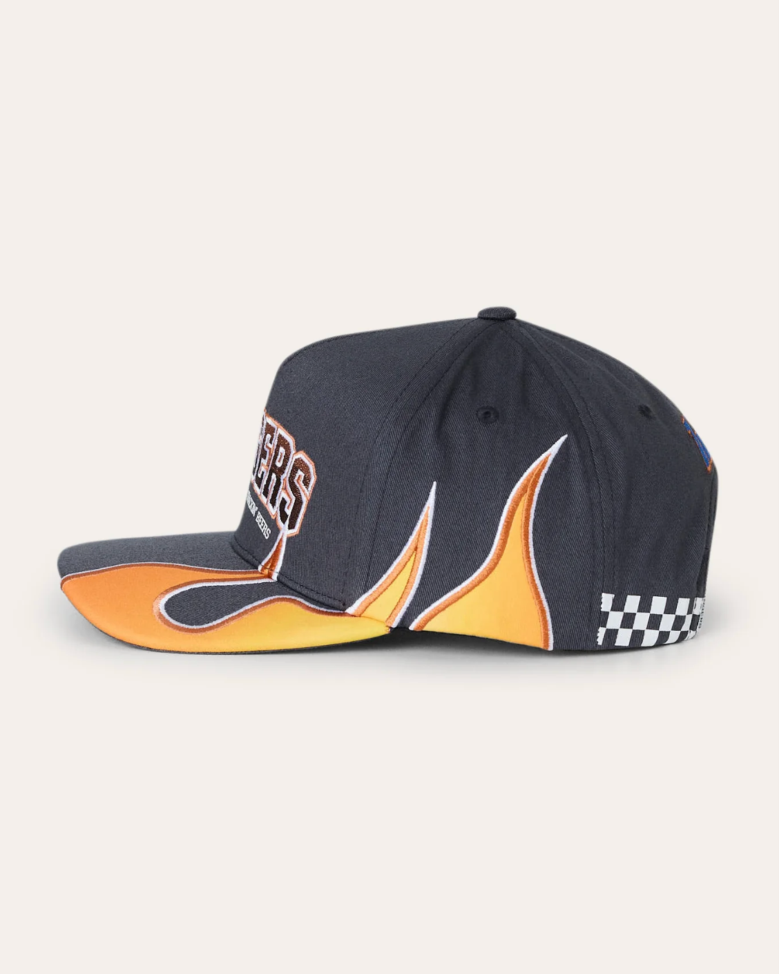 Ringers Western: ringers Racing Baseball Cap in washed navy, with flames and racing flags graphic - Texas Western Apparel New Zealand