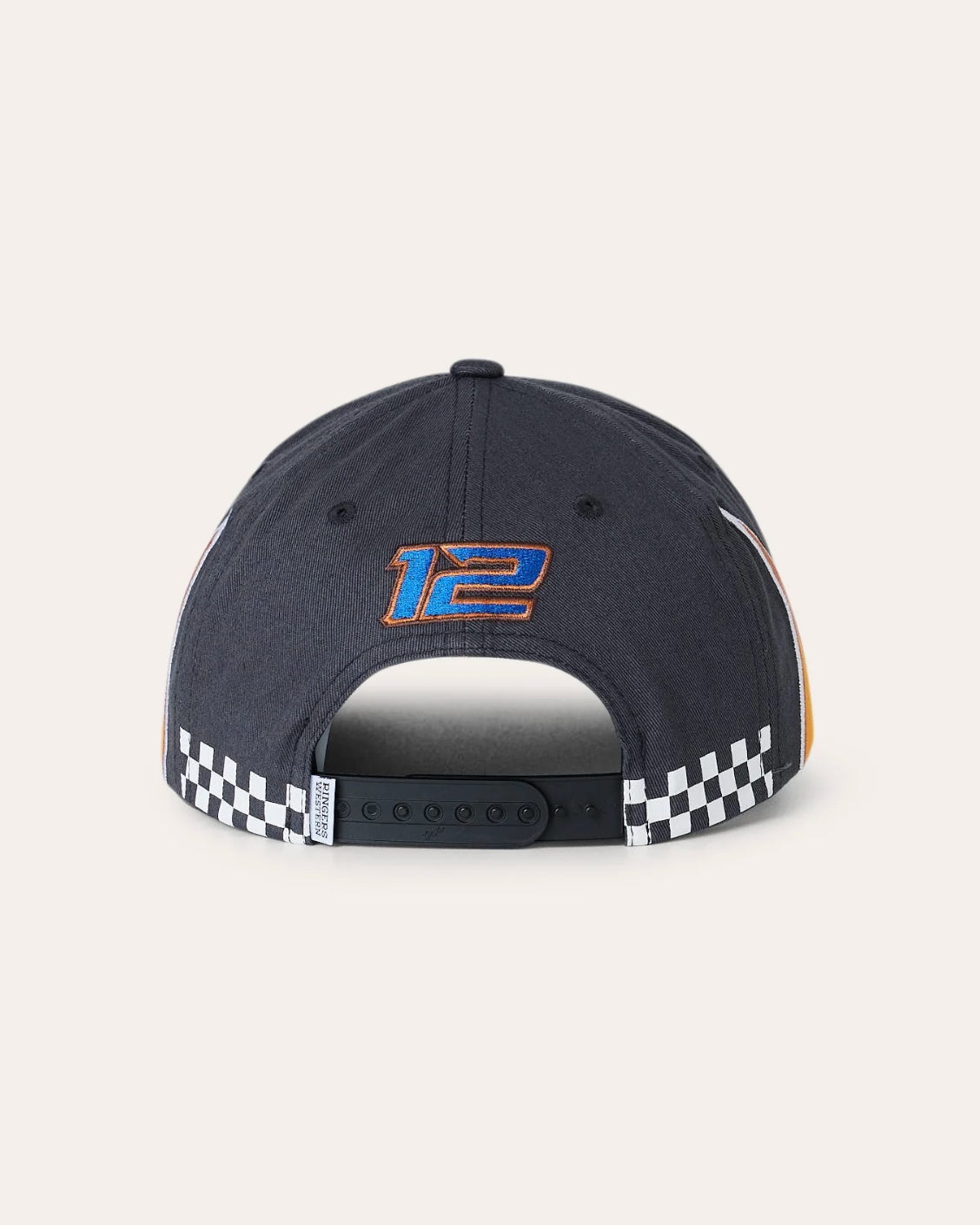 Ringers Western: ringers Racing Baseball Cap in washed navy, with flames and racing flags graphic - Texas Western Apparel New Zealand