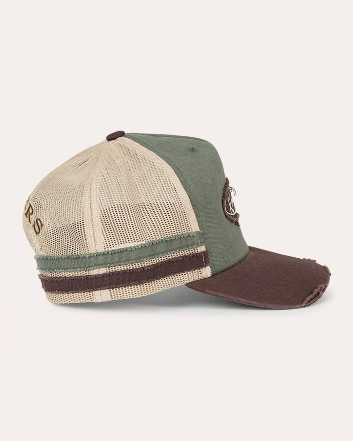 Ringers Western: 100% Cotton Worn Out Deep Fit Trucker Hat in Army Green and Chocolate Brown with a "Ringers" patch on the front - Texas Western Apparel New Zealand 