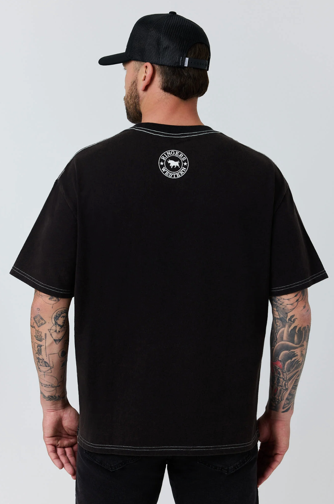 Ringers Western: Mens Black Box Fit Tee with White racing graphics on the front - Texas Western New Zealand 