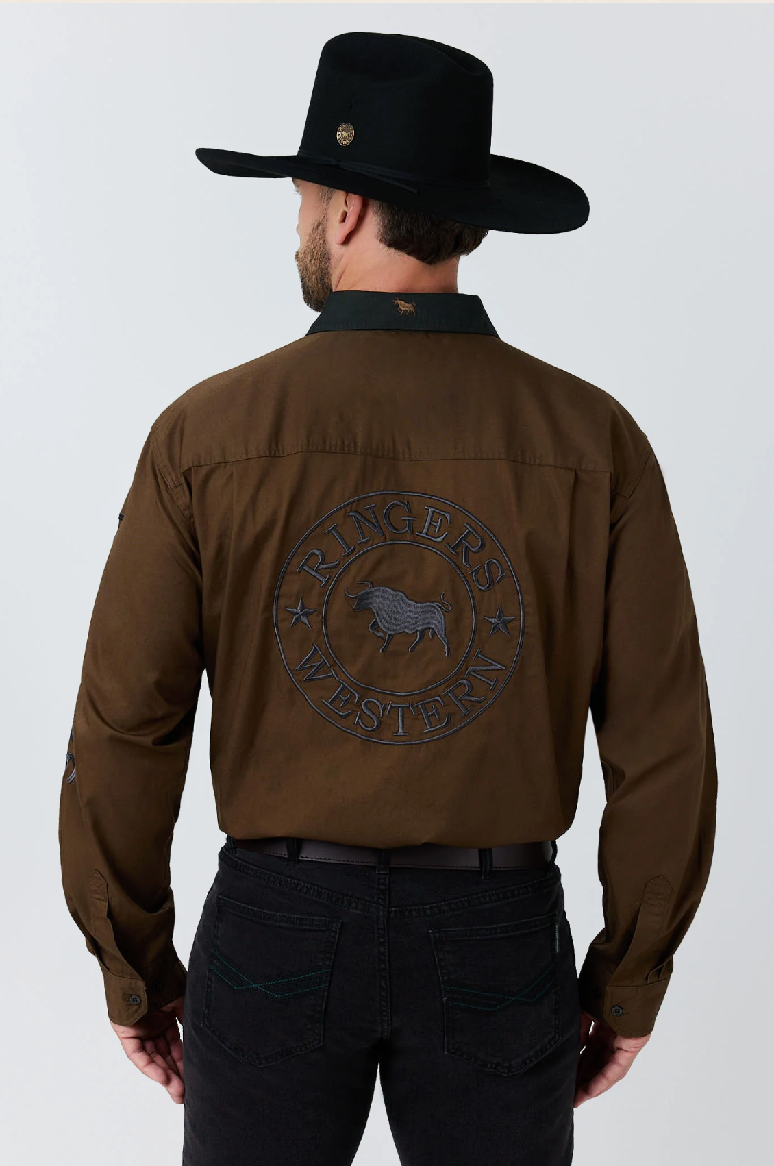 Ringers Western: Mens 100% Cotton Work shirt in the colourway brown/black - Texas Western New Zealand