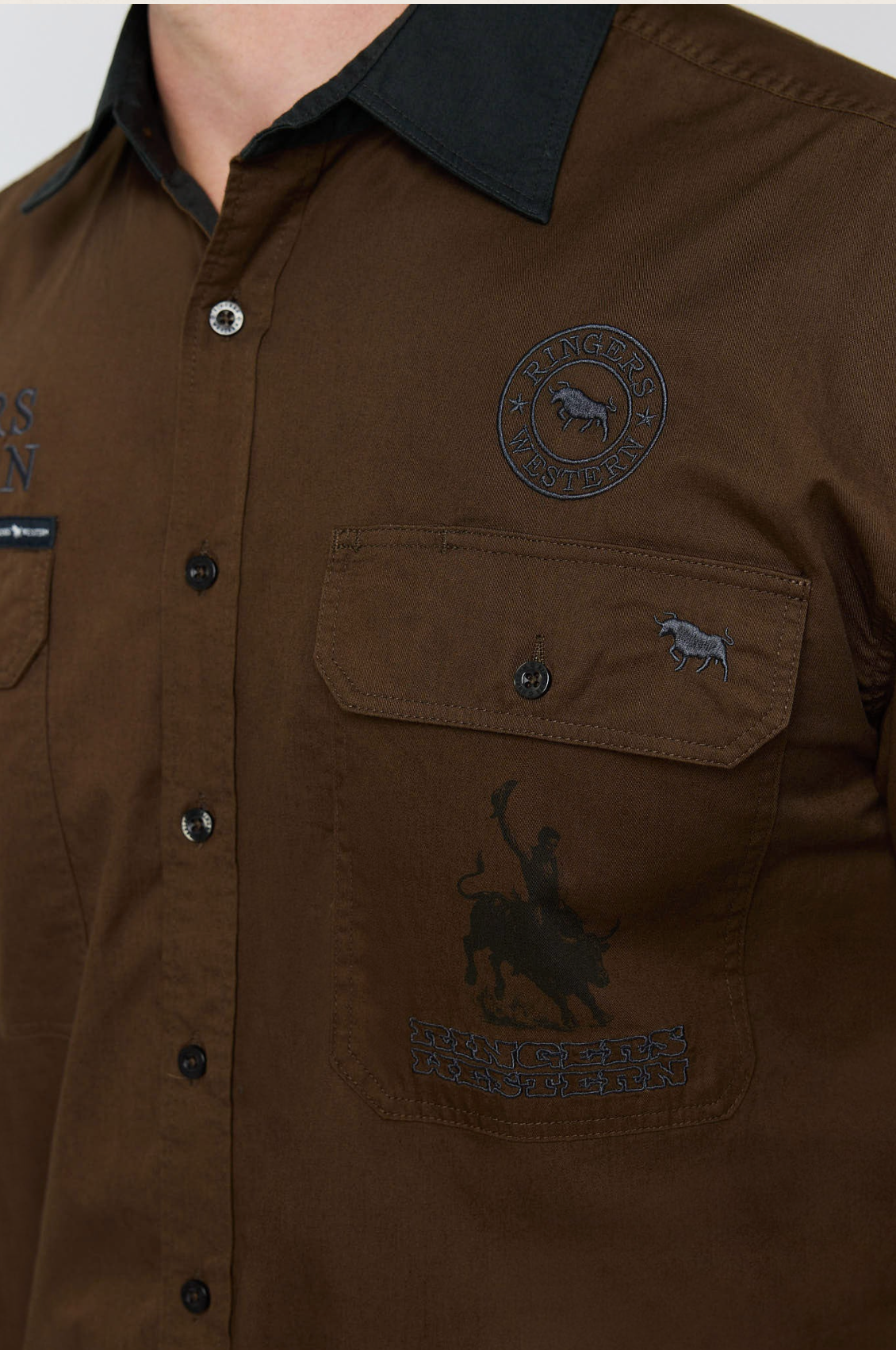 Ringers Western: Mens 100% Cotton Work shirt in the colourway brown/black - Texas Western New Zealand