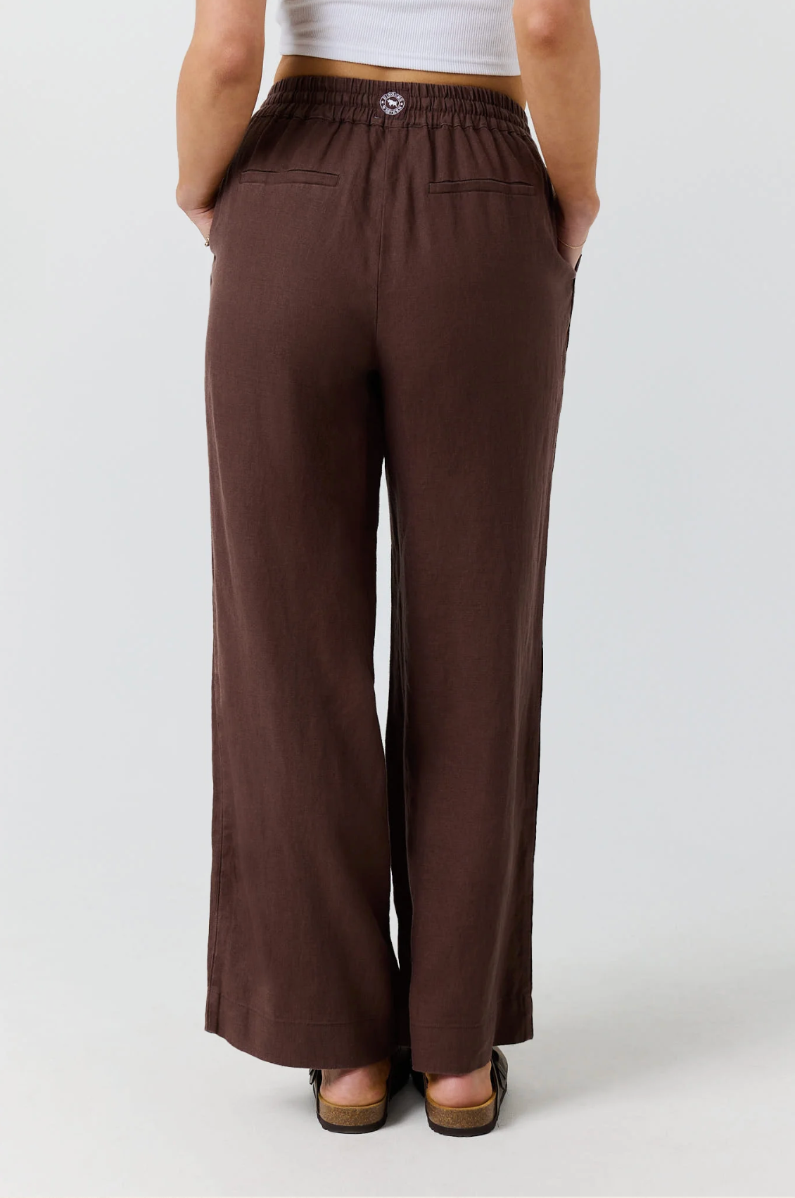 Ringers Western: Womans Brown Linen Pants with a Draw String Waist - Texas Western Apparel New Zealand