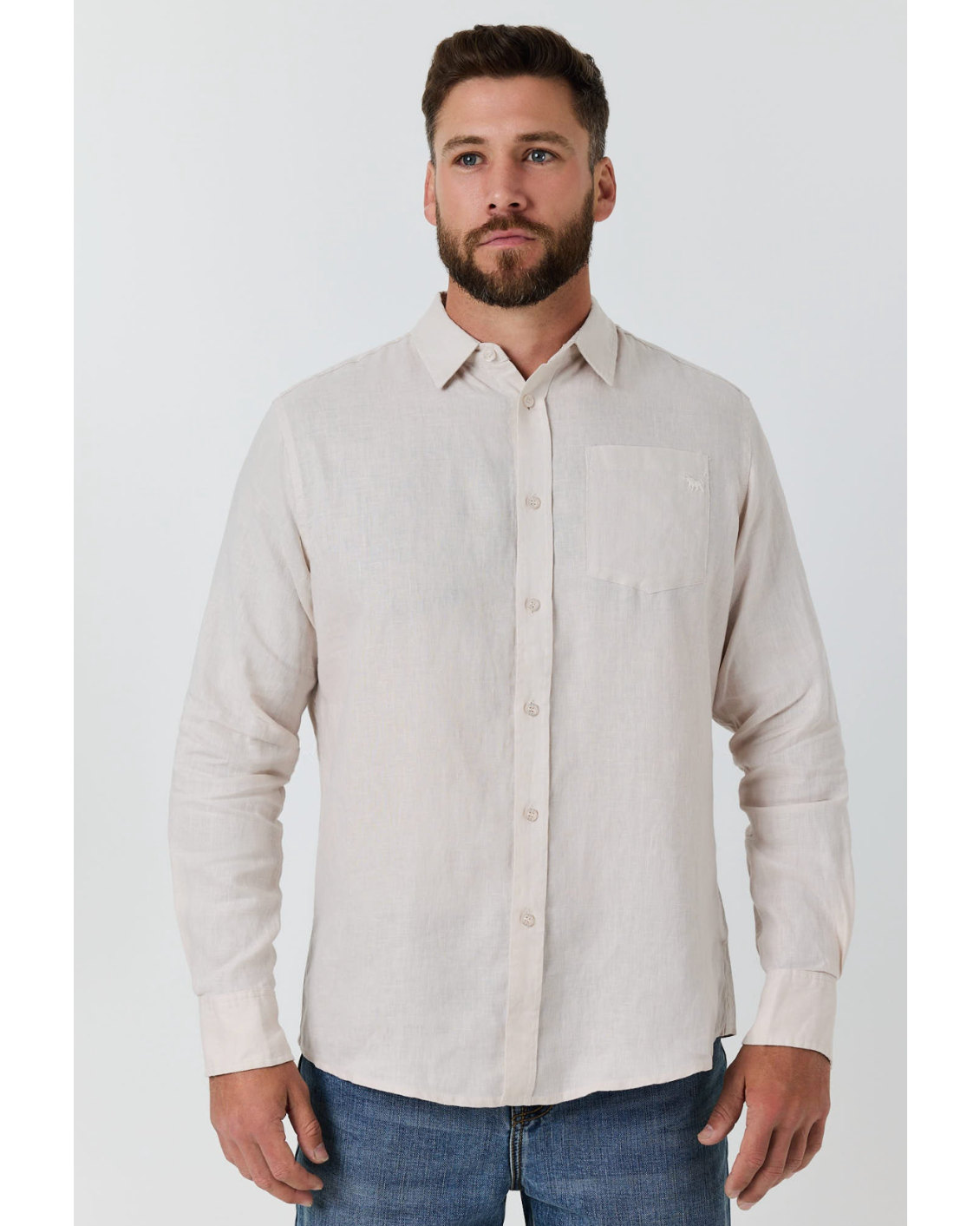 Ringers Western: Mens 100% Linen full button shirt shirt in the colour sand - Texas Western New Zealand 