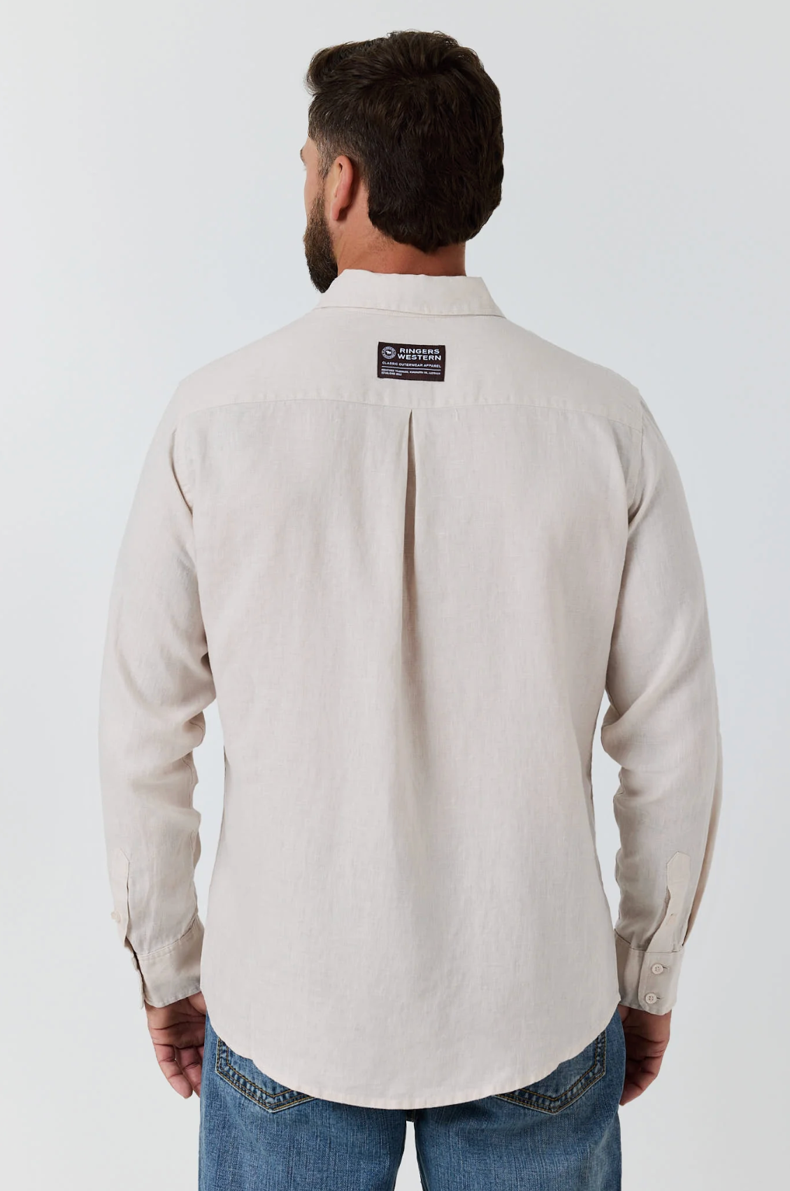 Ringers Western: Mens 100% Linen full button shirt shirt in the colour sand - Texas Western New Zealand 