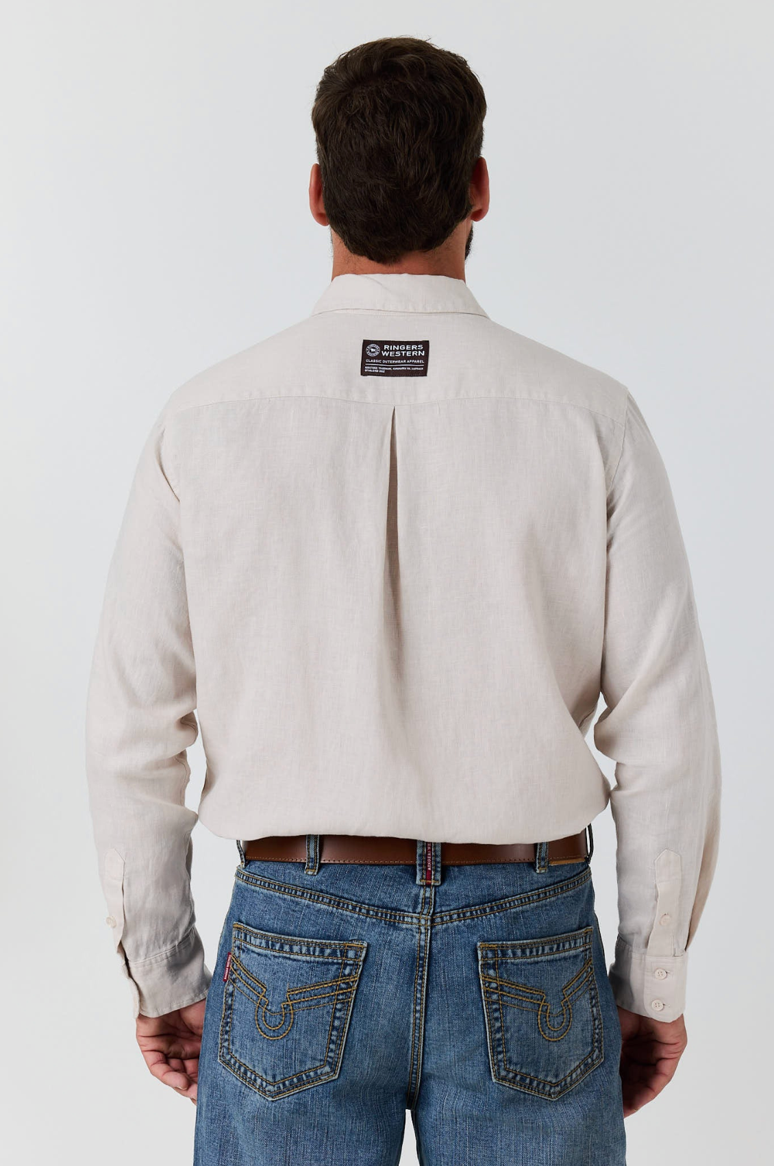 Ringers Western: Mens 100% Linen full button shirt shirt in the colour sand - Texas Western New Zealand 