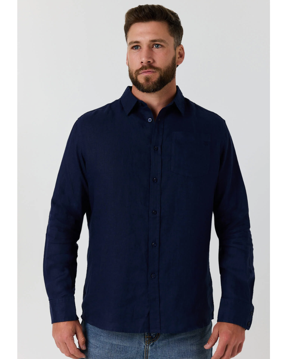 Ringers Western: Mens 100% Linen full button shirt in the colour navy - Texas Western Apparel New Zealand