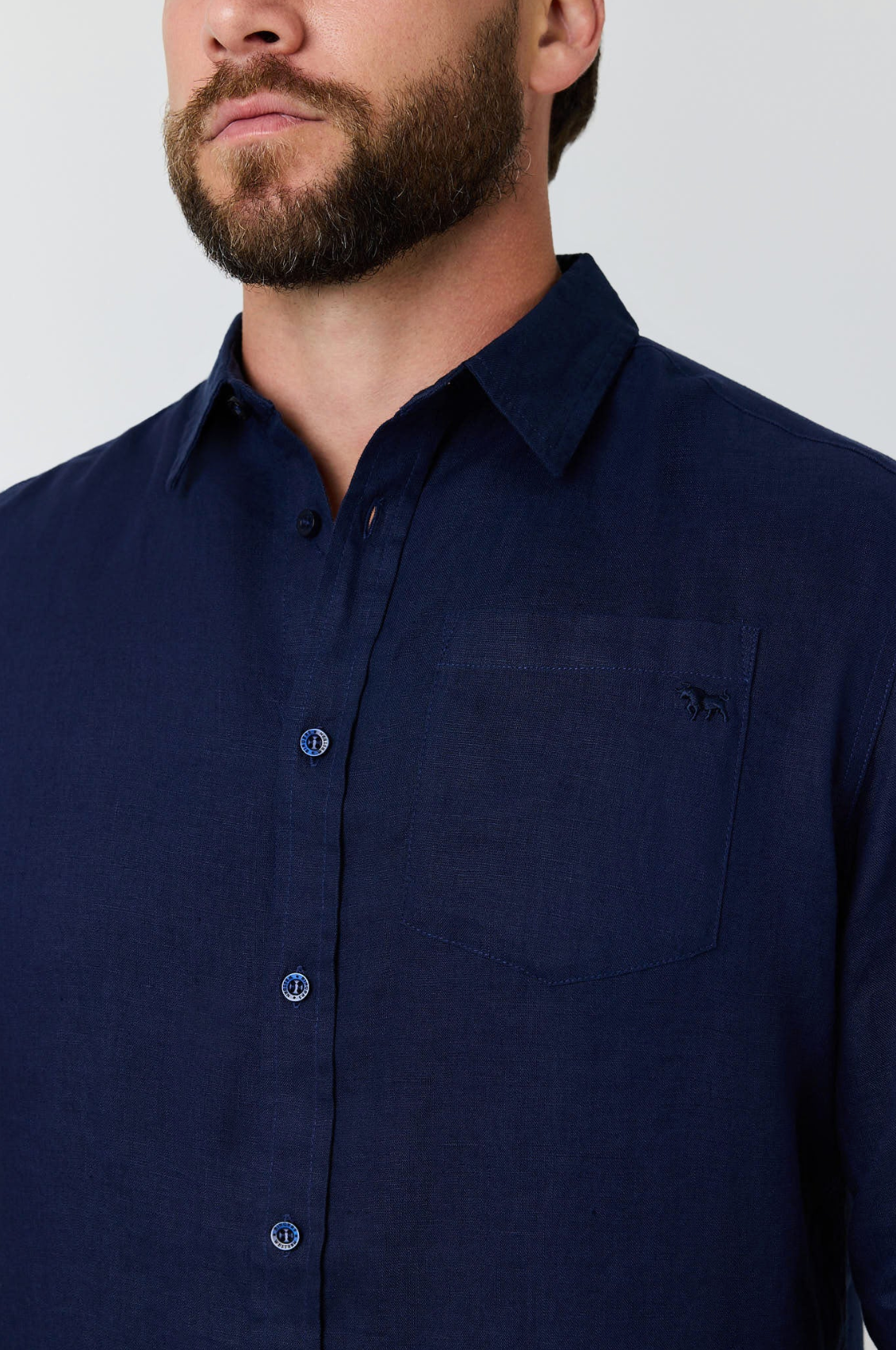 Ringers Western: Mens 100% Linen full button shirt in the colour navy - Texas Western Apparel New Zealand