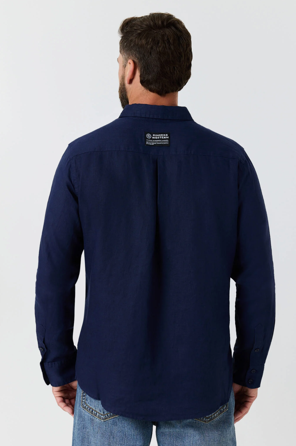 Ringers Western: Mens 100% Linen full button shirt in the colour navy - Texas Western Apparel New Zealand