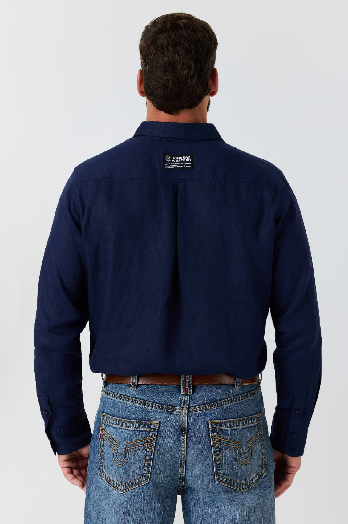Ringers Western: Mens 100% Linen full button shirt in the colour navy - Texas Western Apparel New Zealand