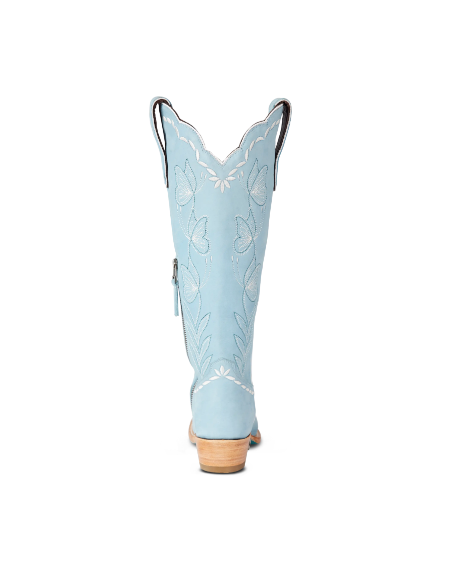 Lane Boots: "Sweet Memories" Knee High  lather cowboy boots with white decorative stitching in Powder Blue - Texas Western Apparel New Zealand