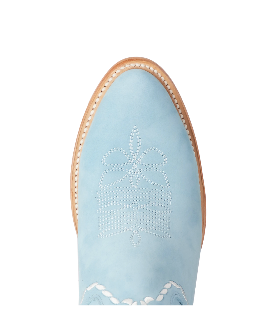 Lane Boots: "Sweet Memories" Knee High  lather cowboy boots with white decorative stitching in Powder Blue - Texas Western Apparel New Zealand