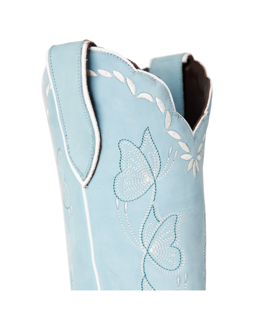 Lane Boots: "Sweet Memories" Knee High  lather cowboy boots with white decorative stitching in Powder Blue - Texas Western Apparel New Zealand