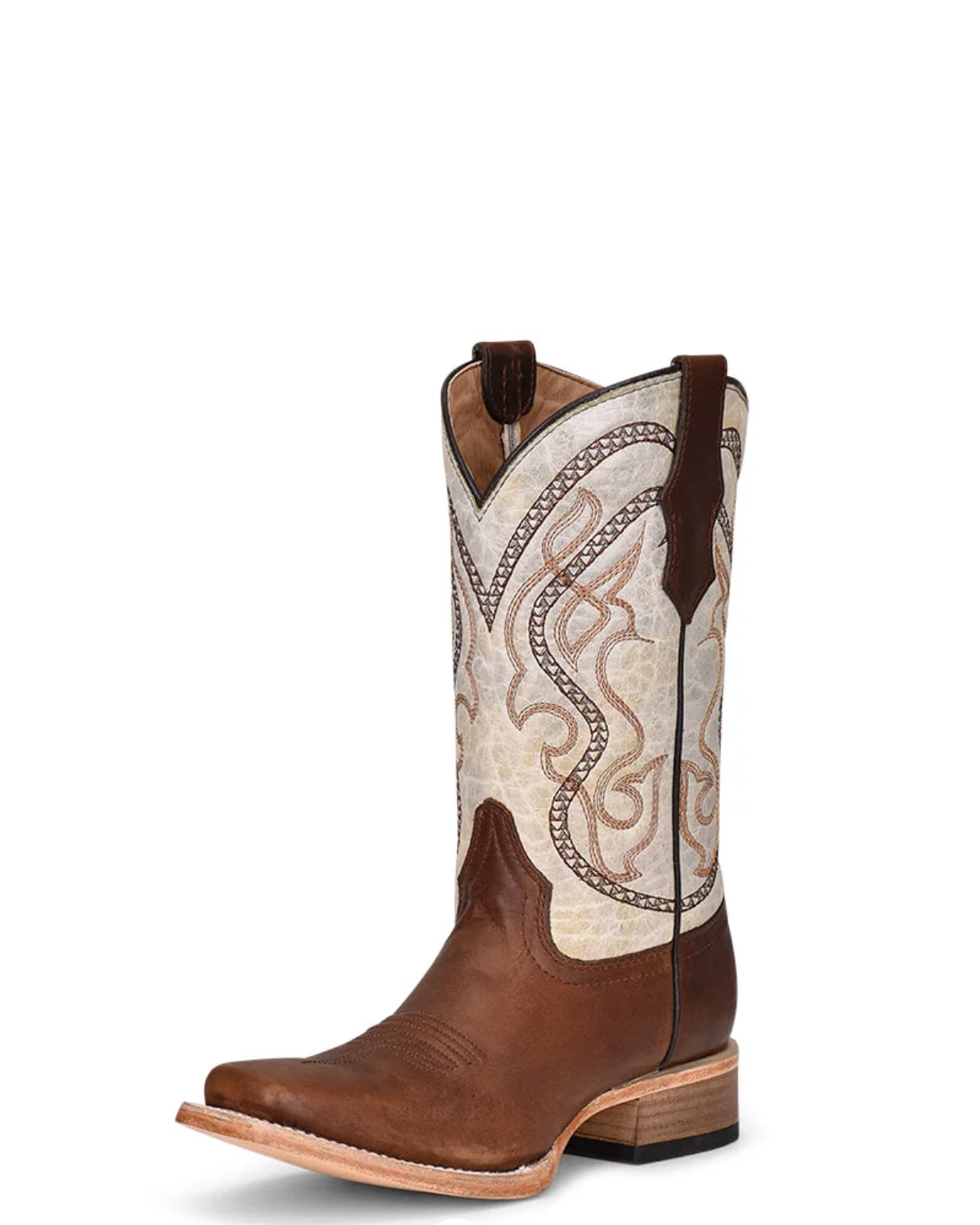 Circle: Youth/Womans Leather Cowboy boots in the colourway bone/brown - Texas Western Apparel New Zealand