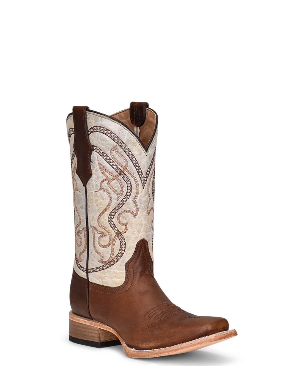 Circle: Youth/Womans Leather Cowboy boots in the colourway bone/brown - Texas Western Apparel New Zealand