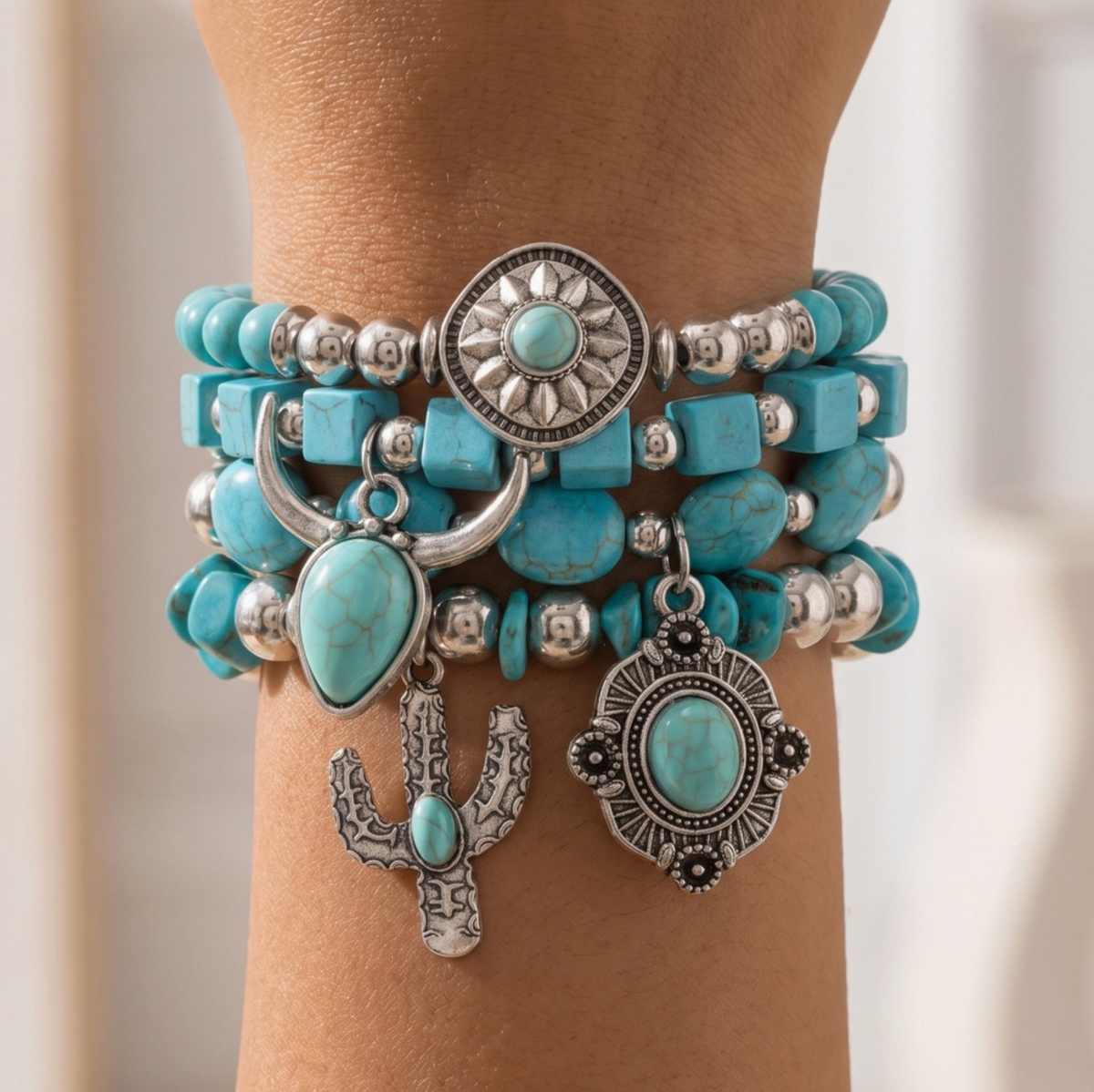 Anarchy Street: Turquoise Concho & Cactus Bracelet Set