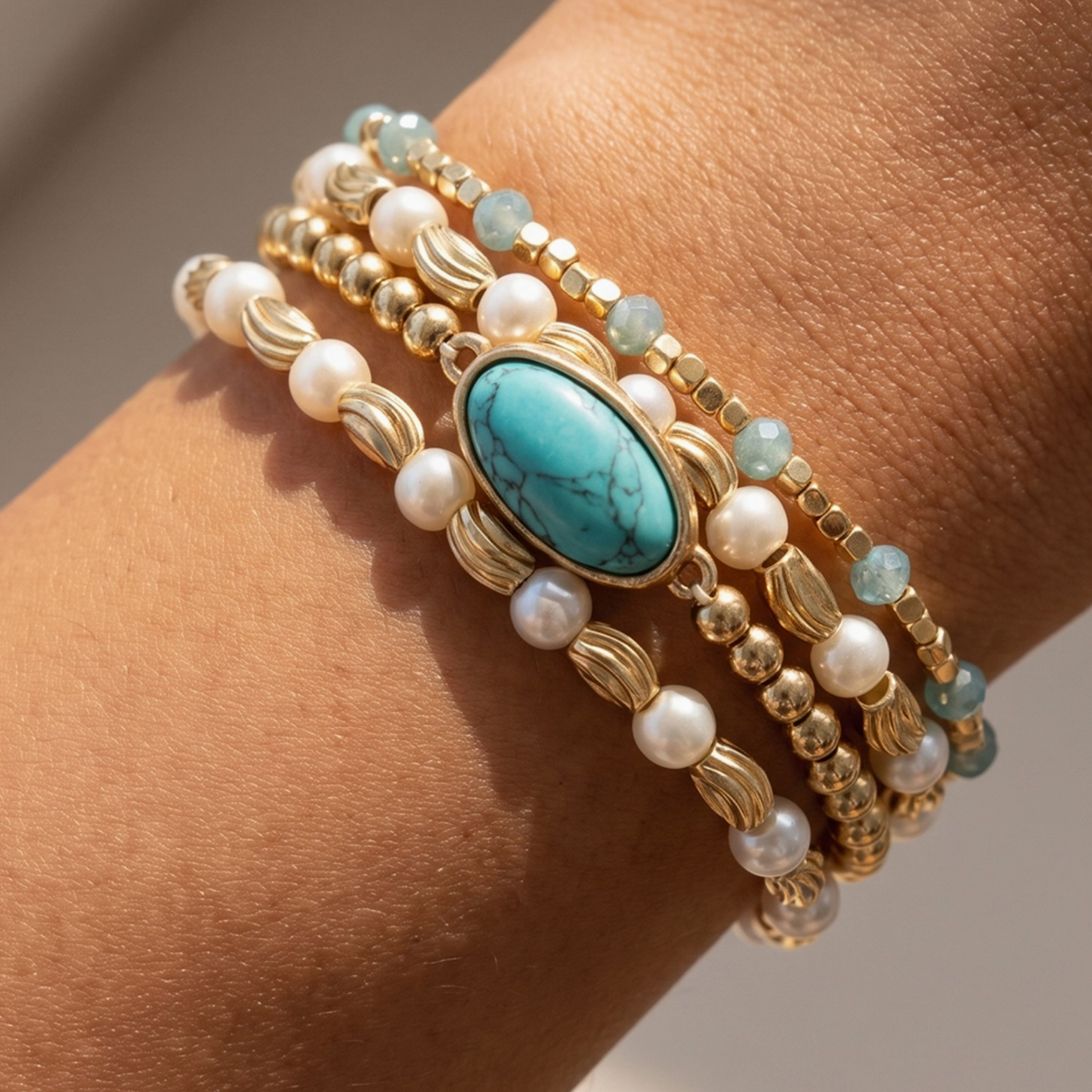 Anarchy Street: Oval Stone/Pearl Beaded Bracelet Set