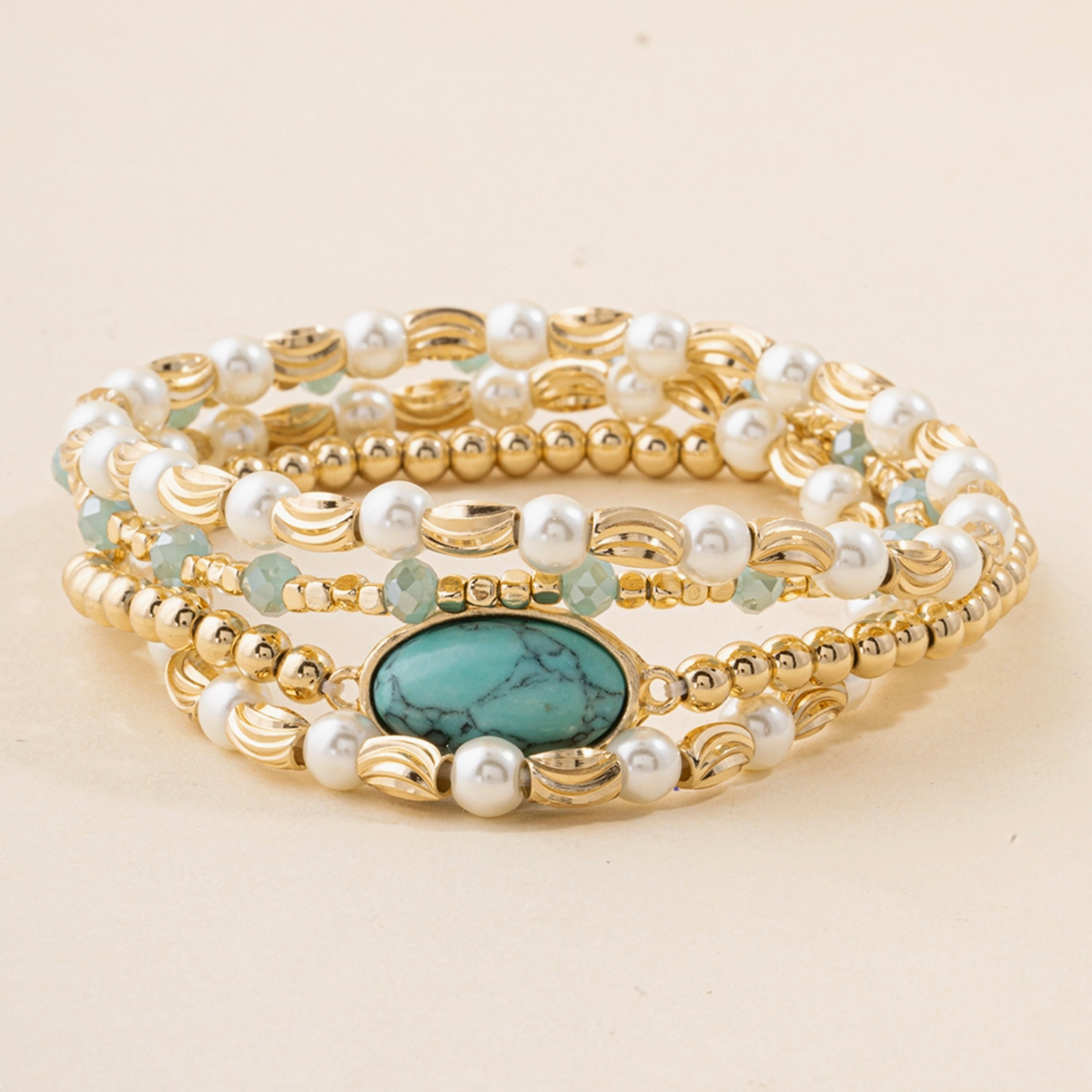 Anarchy Street: Oval Stone/Pearl Beaded Bracelet Set