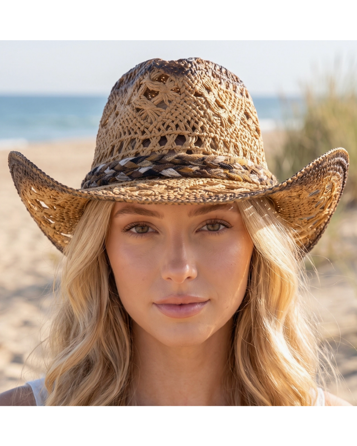 Anarchy Street: Lattice Weave Cowboy Hat with Plaid Braided Band