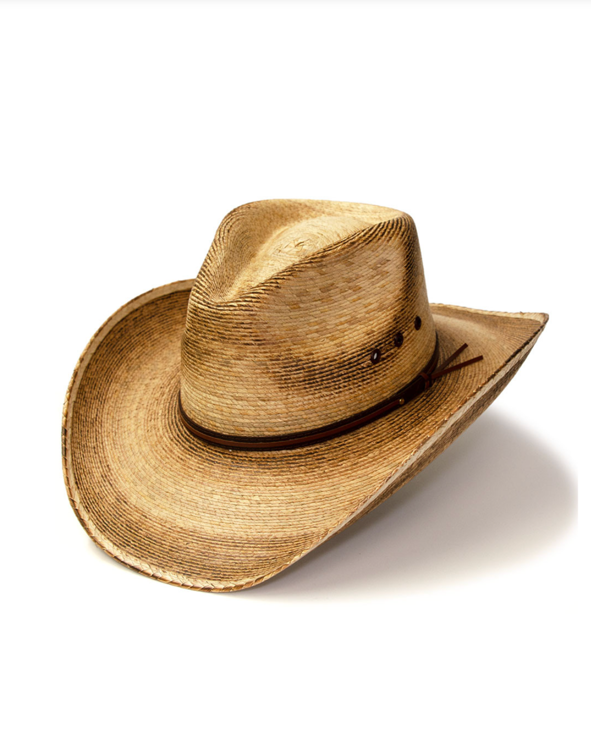 Brown straw cowboy hat on a white background
