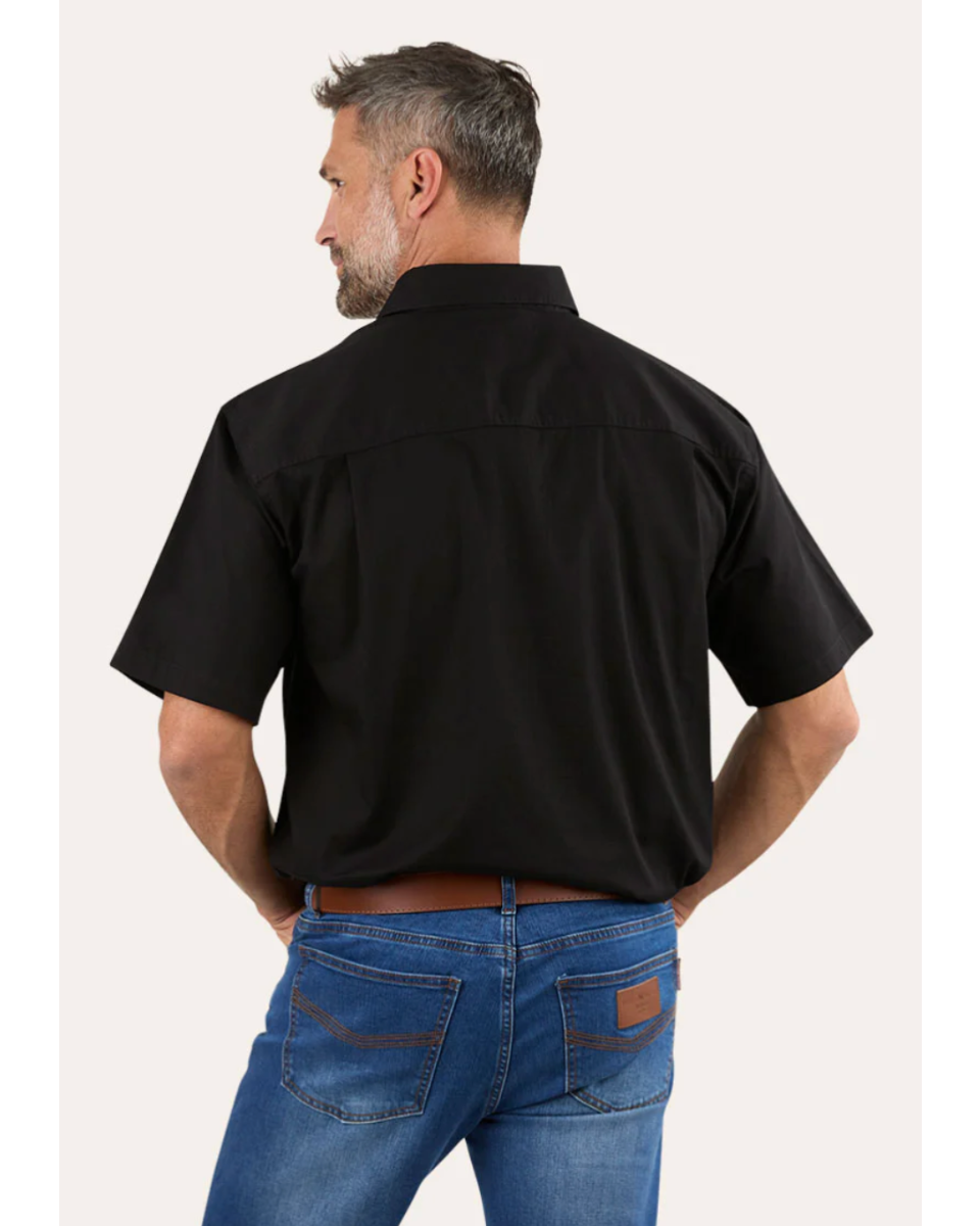 Ringers Western: Pack Saddle Mens Short Sleeve Half Button Work Shirt - Black