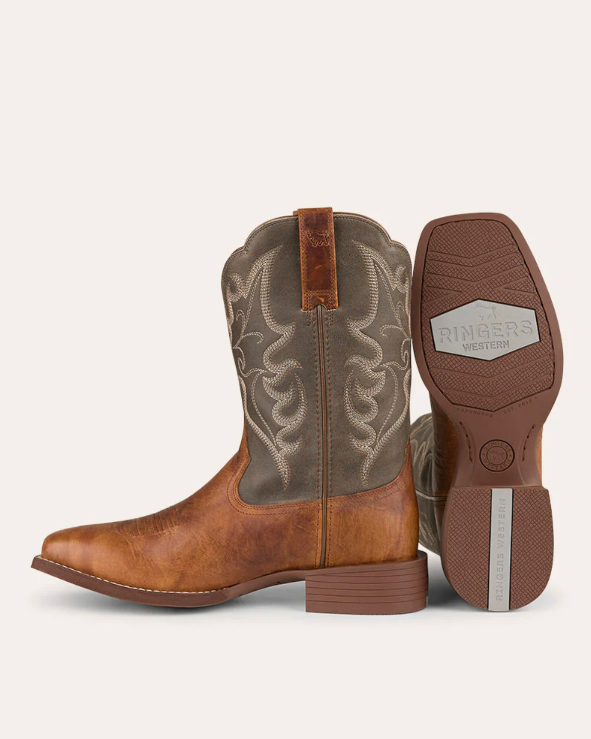 Ringers Western: Mens "Wilko" Square Toe Leather Cowboy Boots in Tan/Brown - Texas Western New Zealand