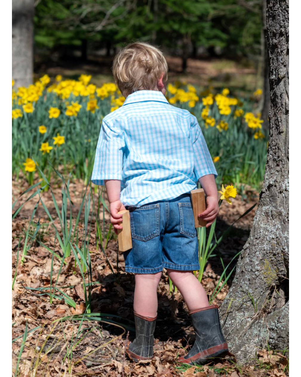 Luvabull: Kids/Boys 100% cotton "Billie" Short Sleeve Shirt in blue & white check - Texas Western New Zealand