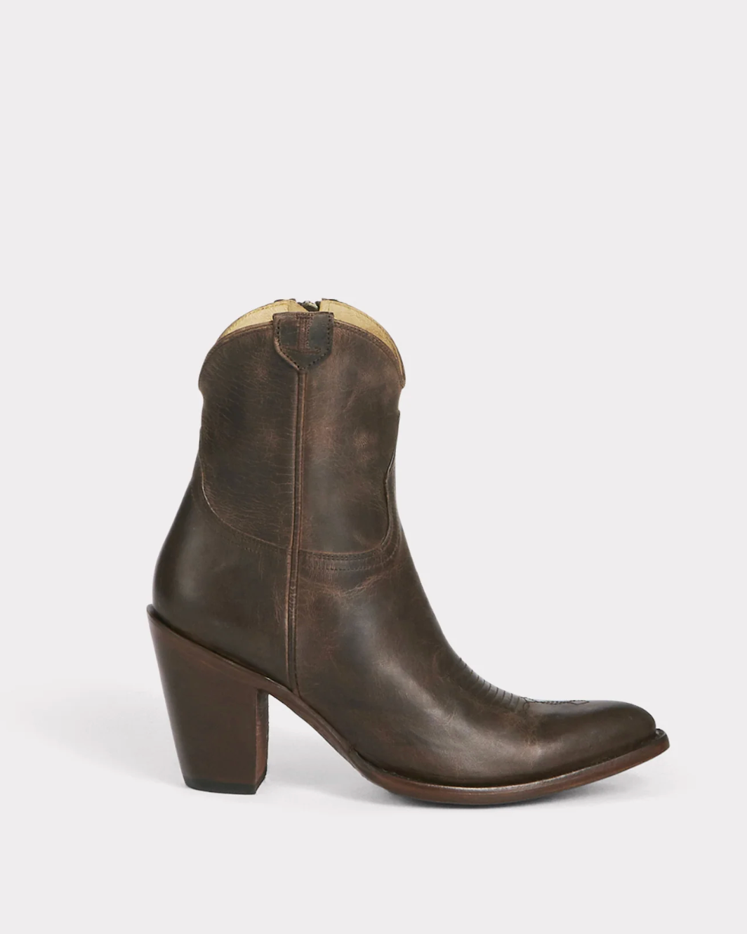 Lucchese: "Violet" Womans Leather Cowhide Ankle Cowboy Boots in the colour Chocolate with a zipper - Texas Western New Zealand
