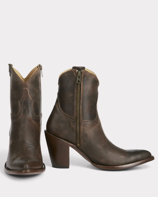 Lucchese: "Violet" Womans Leather Cowhide Ankle Cowboy Boots in the colour Chocolate with a zipper - Texas Western New Zealand