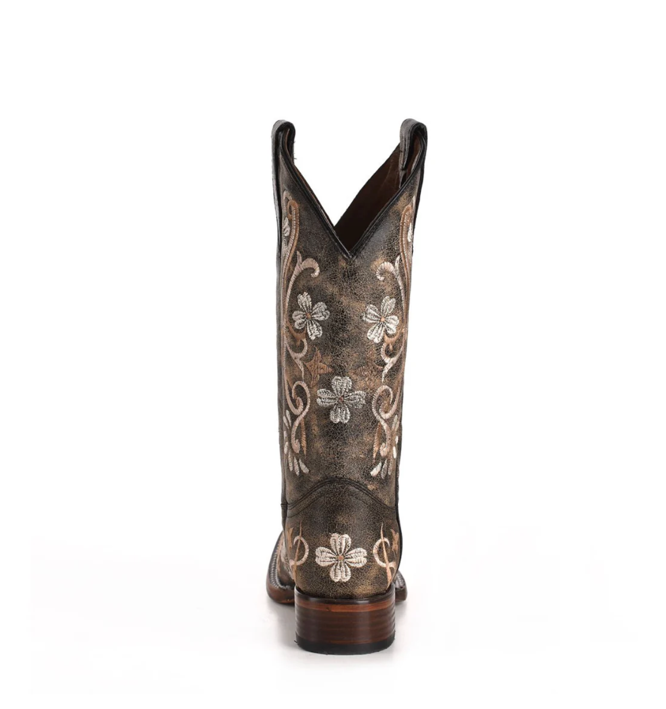 Circle G: Womans Narrow Square Toe Leather Cowboy Boots in Washed Black with Floral Embroidery - Texas Western New Zealand 