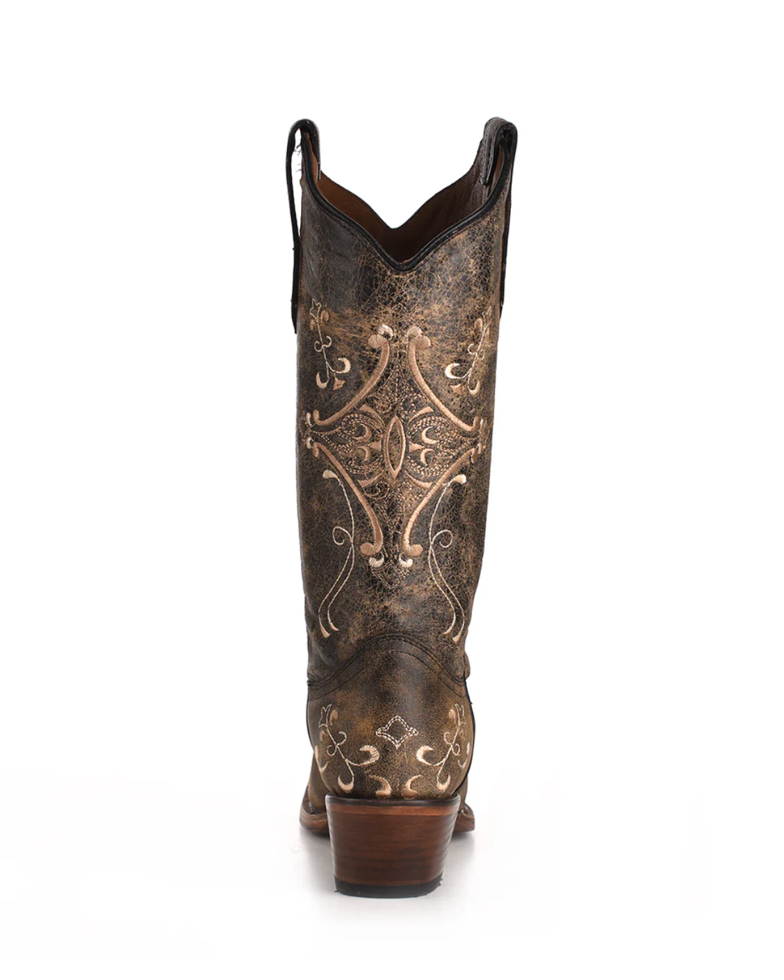 Circle G: Woman's Snip Toe Leather Cowboy Boots, with Crackle/Bone embroidery and stitching in washed black and tan - Texas Western New Zealand