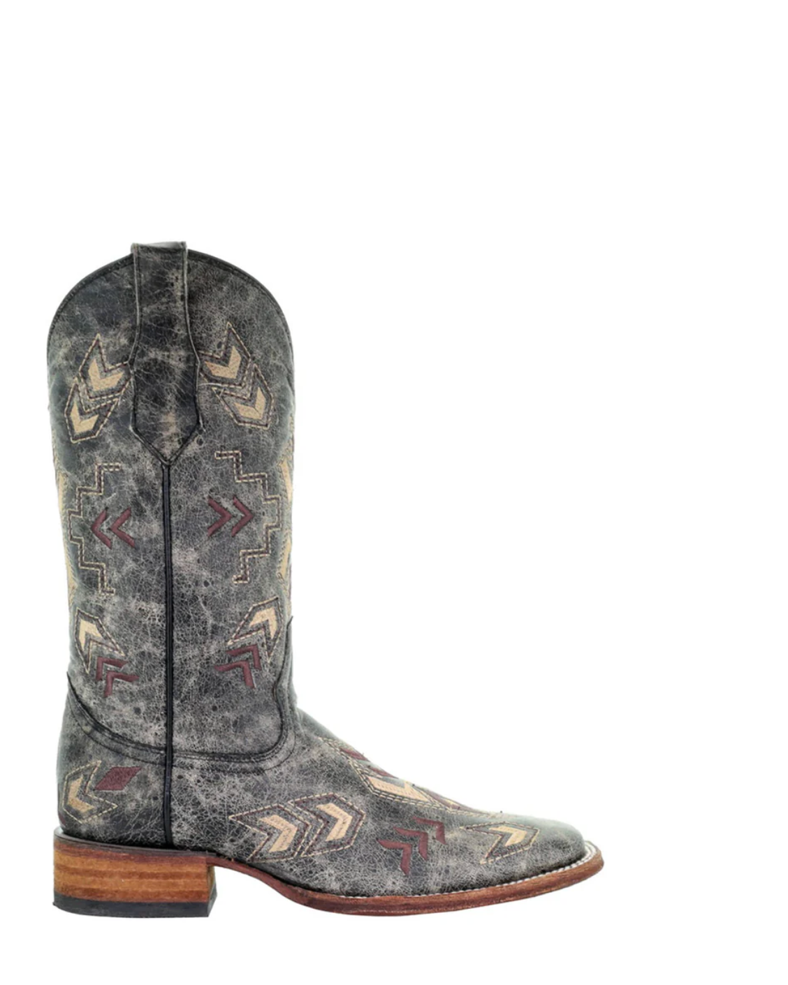 Circle G: Woman's Square Toe Leather Cowboy Boots with aztec embroidery in washed black - Texas Western New Zealand
