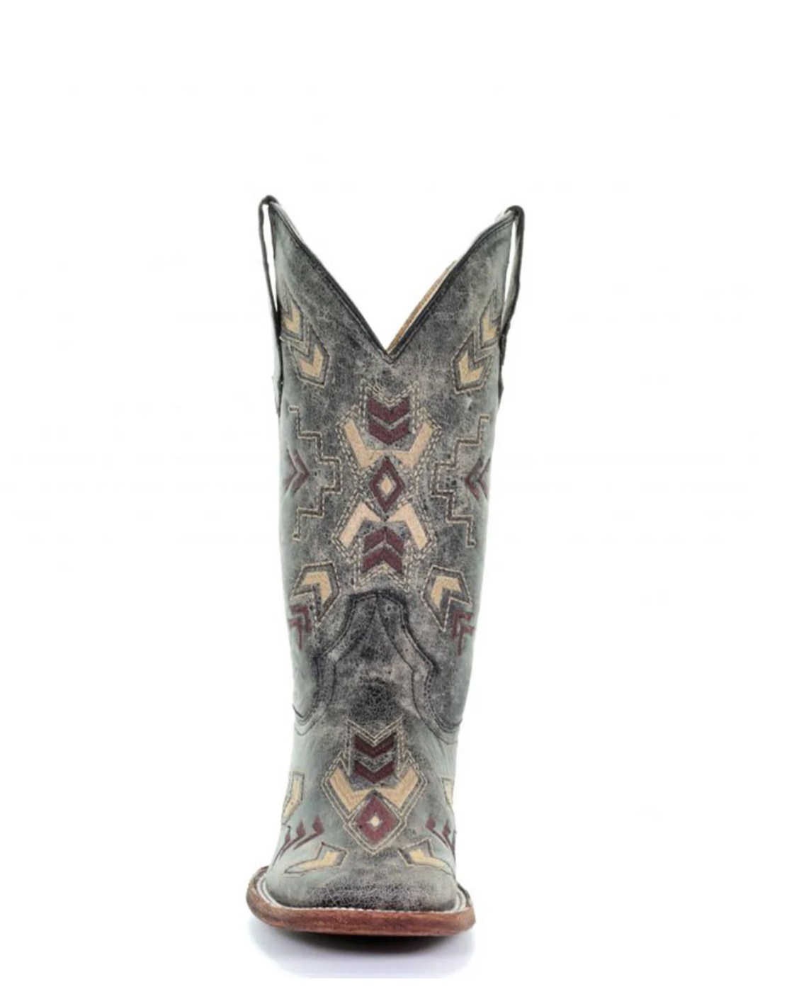 Circle G: Woman's Square Toe Leather Cowboy Boots with aztec embroidery in washed black - Texas Western New Zealand