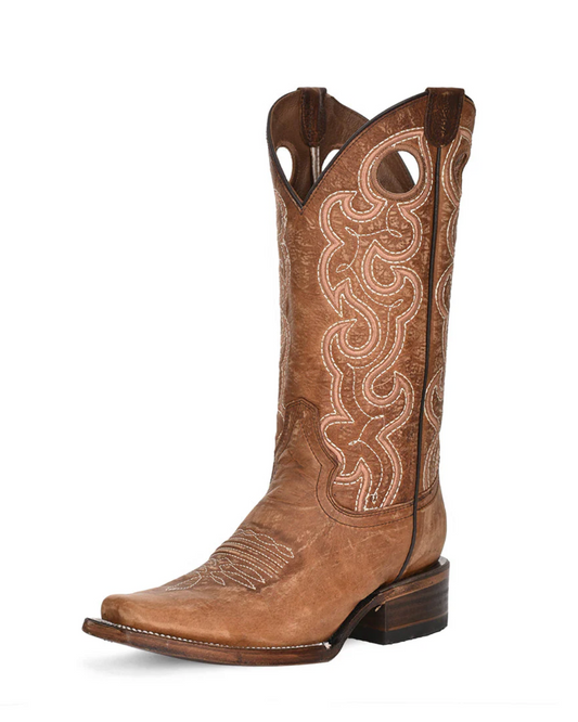 Circle G: Woman's Leather Cowboy Boots in Brown with Tan Western Stitching and Cut Outs - Texas Western New Zealand