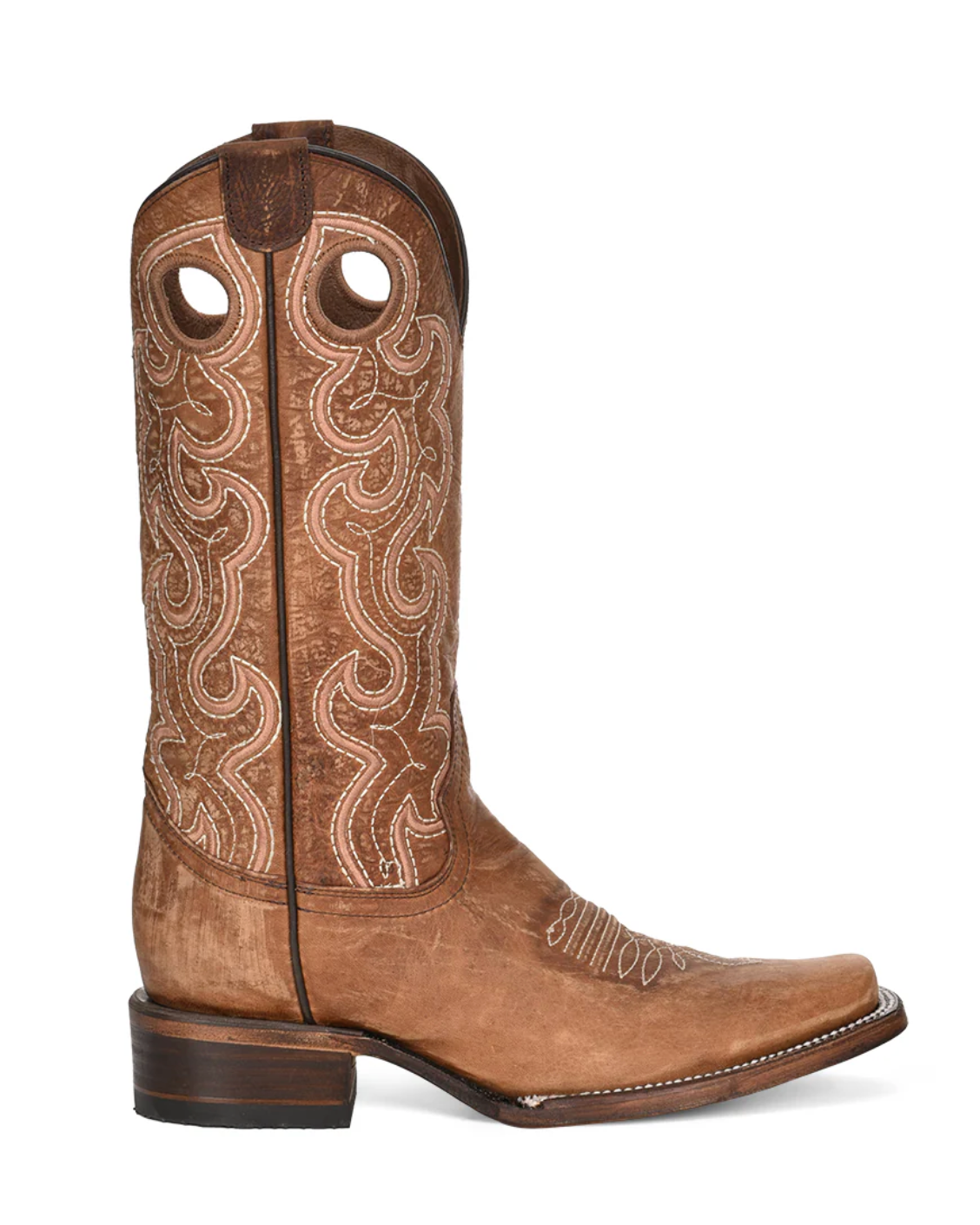 Circle G: Woman's Leather Cowboy Boots in Brown with Tan Western Stitching and Cut Outs - Texas Western New Zealand