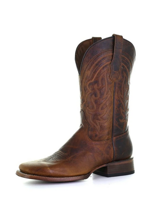 Circle G: Mens Square Toe Leather Cowboy Boots in Brown with Western stitching - Texas Western New Zealand