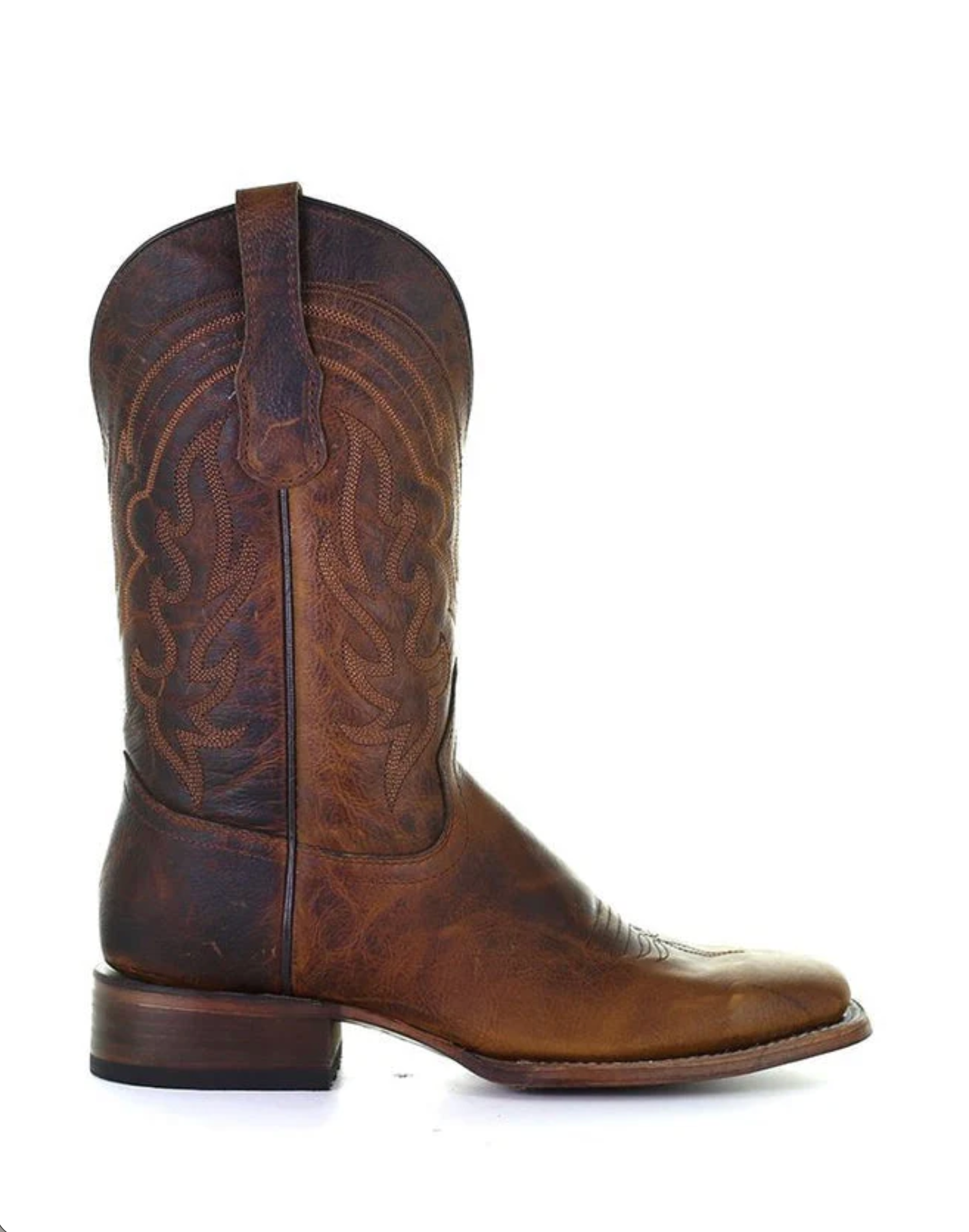 Circle G: Mens Square Toe Leather Cowboy Boots in Brown with Western stitching - Texas Western New Zealand