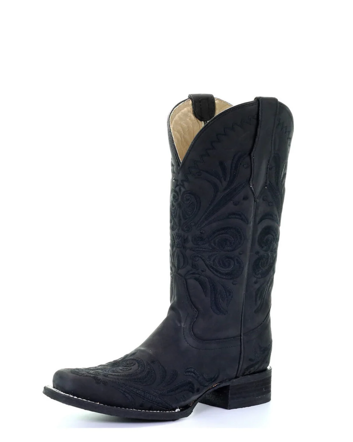 Circle G: Ladies Black Leather Cowboy Boots with a narrow square toe and black western stitching - Texas Western New Zealand